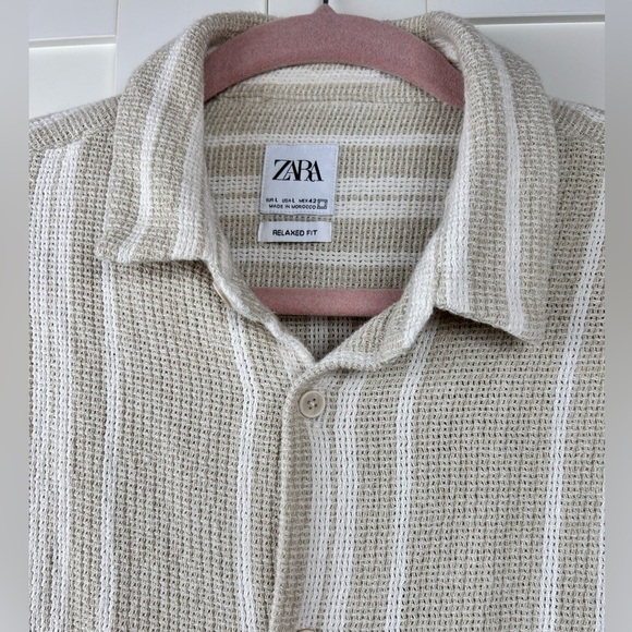 Zara Beige and White Striped Casual Button Down Shirt - Picture 3 of 8